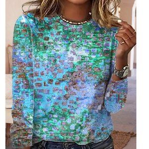 NORACORA Women's Casual 3/4 Sleeve Blouse in Blue Size M